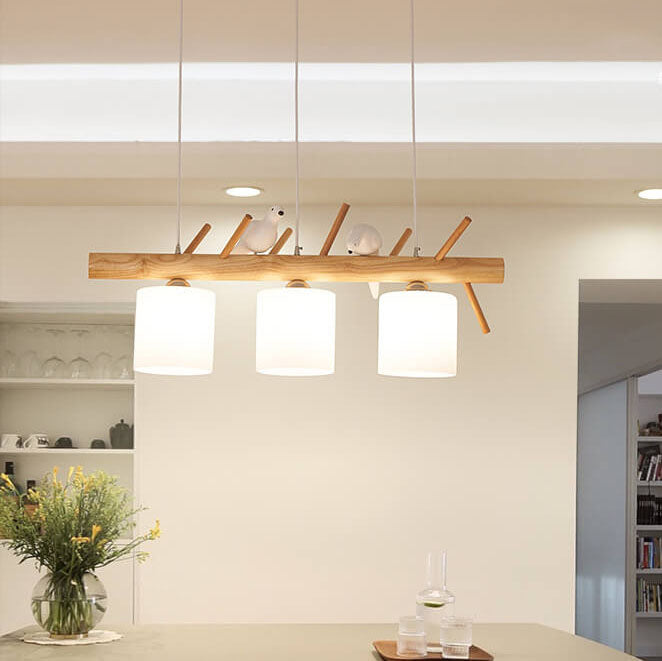 Nordic Minimalist Solid Wood Cylinder Chandelier for Dining Room