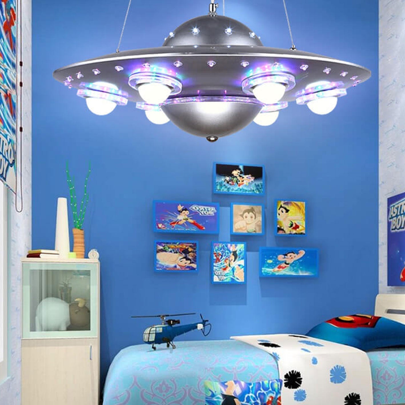 Colorful Cartoon UFO LED Chandelier Light for Kids' Room Decor