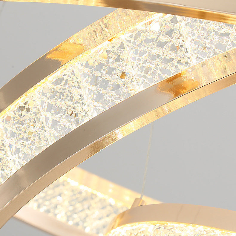 Modern Silver Aluminum Crystal Circle LED Chandelier for Dining Room