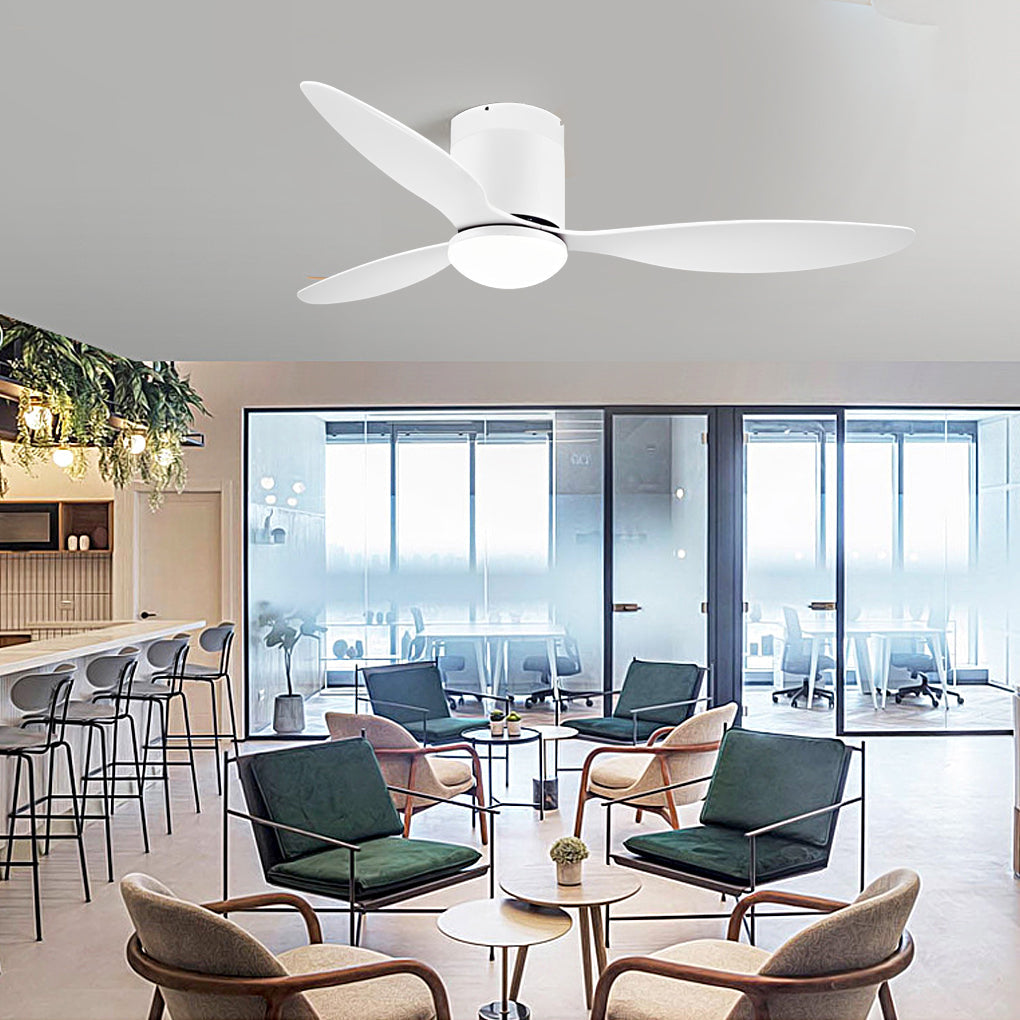 Modern White Ceiling Fan with 3 Blades, LED Lights, and Remote for Living Room