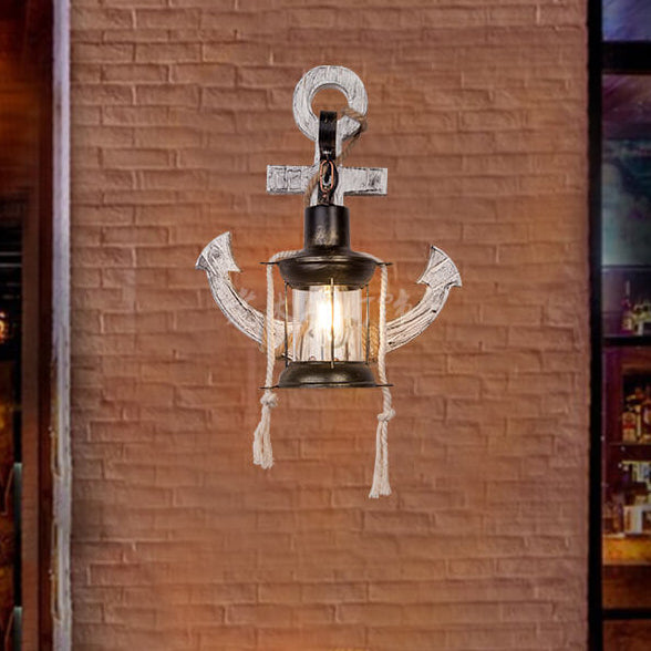 Rustic Industrial Wooden Boat Anchor Wall Sconce Light for Nautical Decor