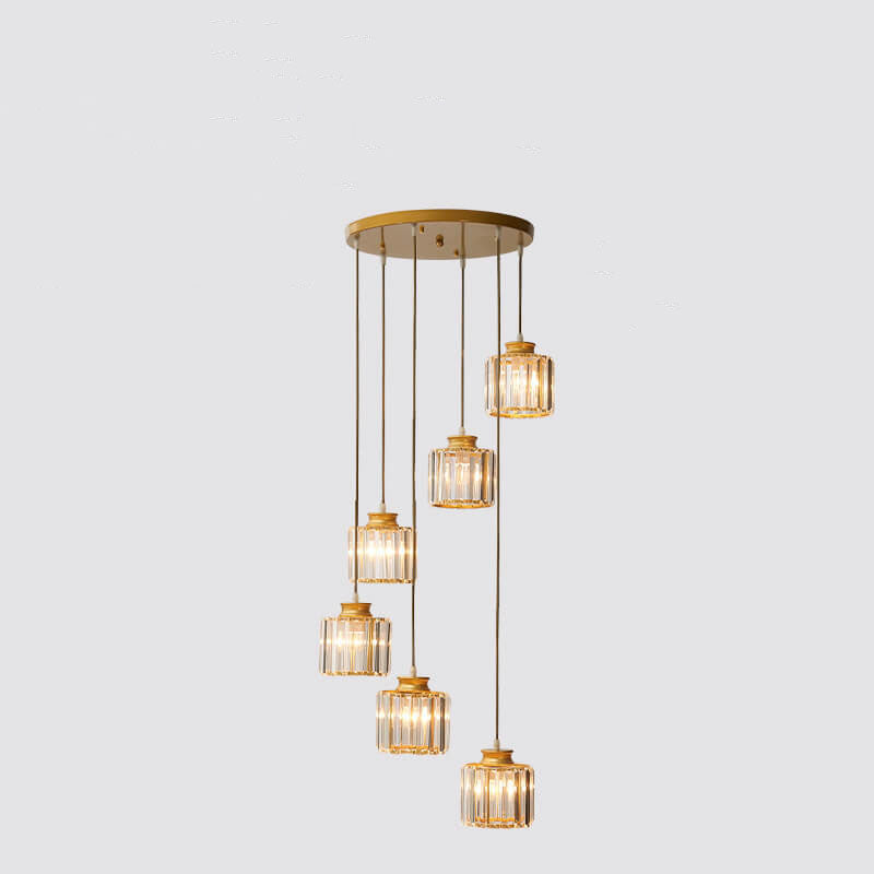 Elegant Modern Colorful Crystal 6-Light Cylindrical Stairway Chandelier