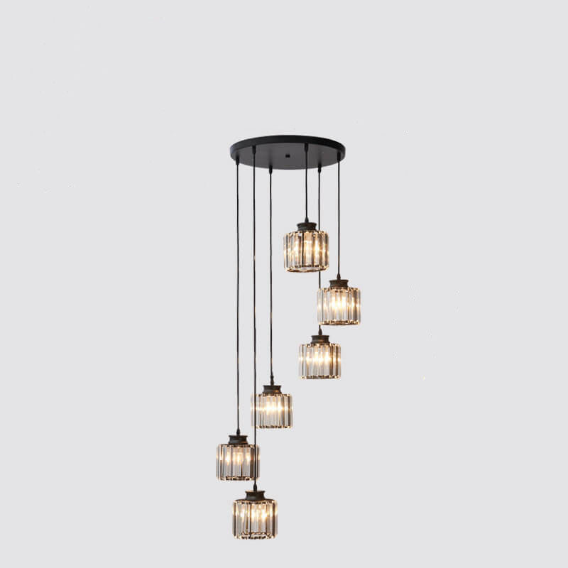 Elegant Modern Crystal 6-Light Cylindrical Chandelier for Stairway
