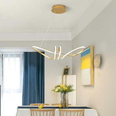 Sleek Silver Aluminum Spiral LED Chandelier for Modern Dining Room