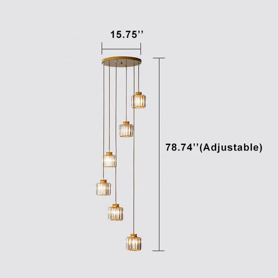 Elegant Modern Colorful Crystal 6-Light Cylindrical Stairway Chandelier