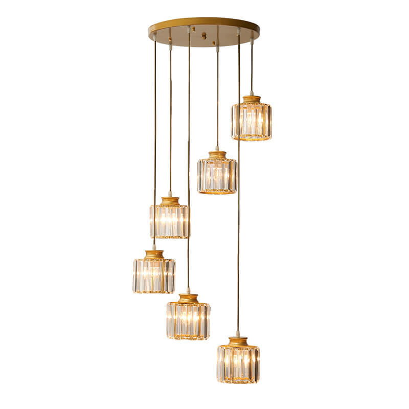 Elegant Modern Crystal 6-Light Cylindrical Chandelier for Stairway