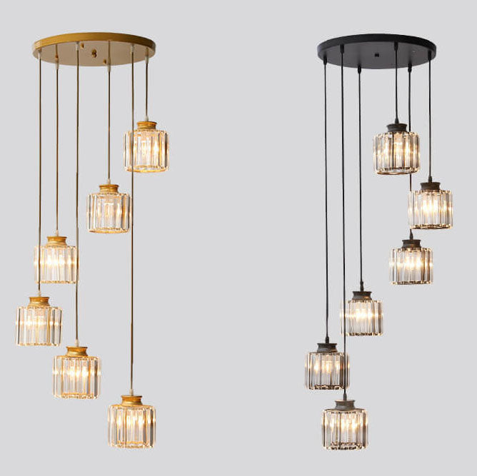 Elegant Modern Colorful Crystal 6-Light Cylindrical Stairway Chandelier