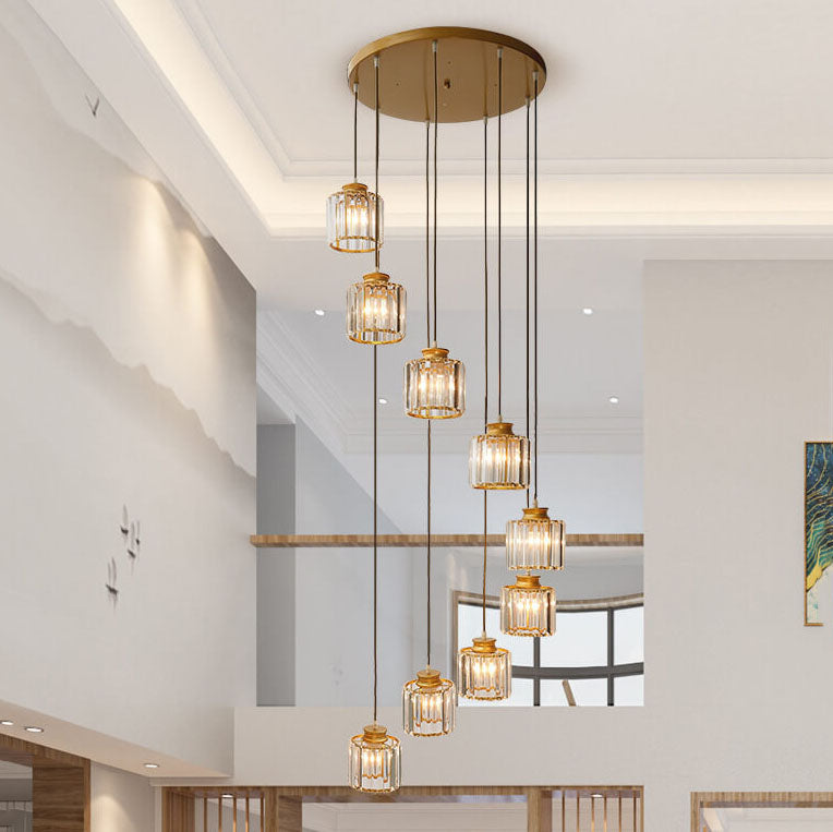 Elegant Modern Crystal 6-Light Cylindrical Chandelier for Stairway