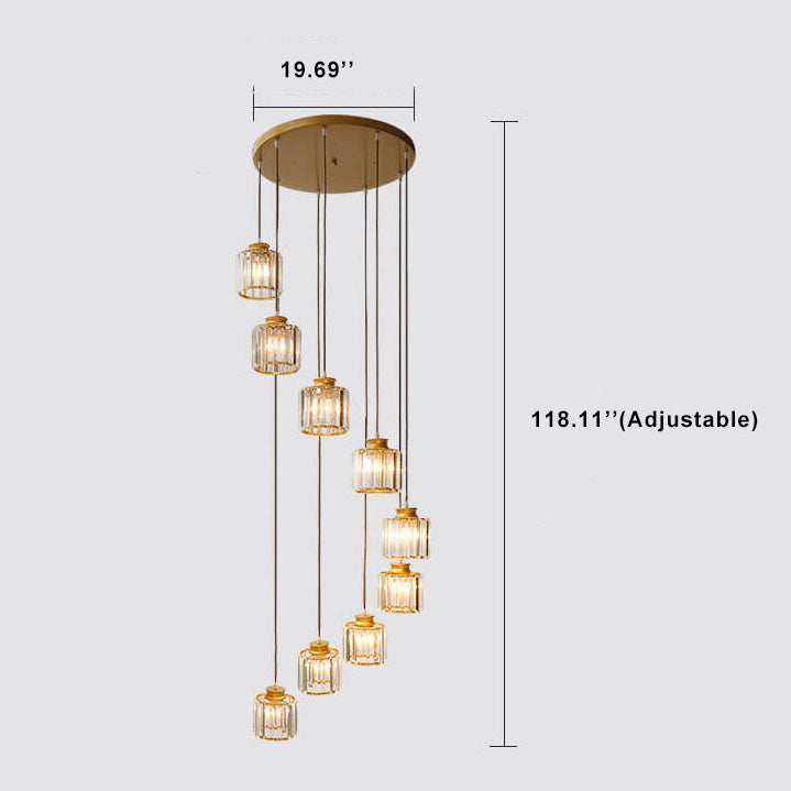 Elegant Modern Colorful Crystal 6-Light Cylindrical Stairway Chandelier