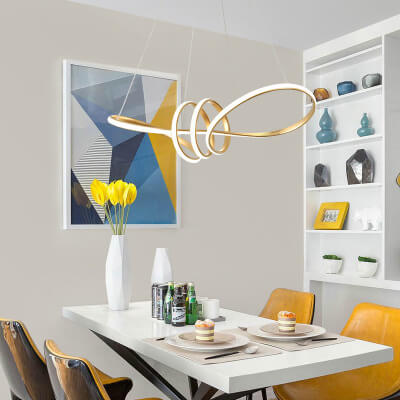 Sleek Silver Aluminum Spiral LED Chandelier for Modern Dining Room