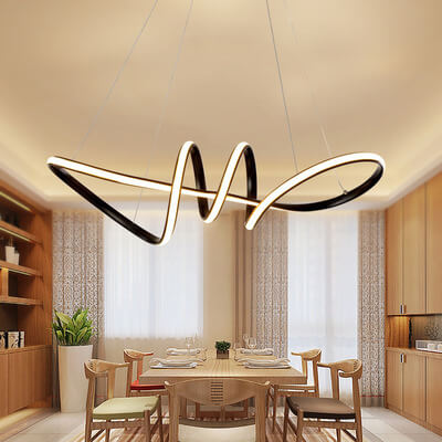 Sleek Silver Aluminum Spiral LED Chandelier for Modern Dining Room