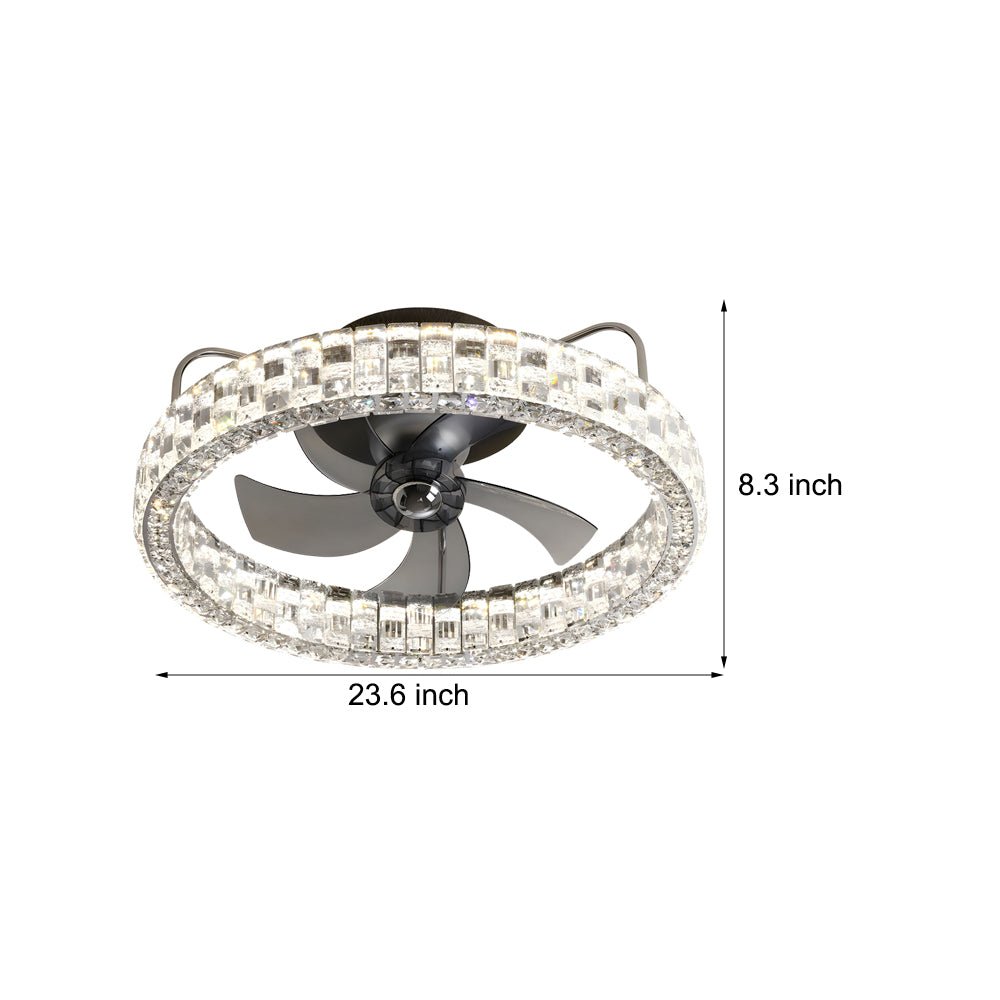 Modern White Crystal LED Semi-Enclosed Ceiling Fan for Living Room