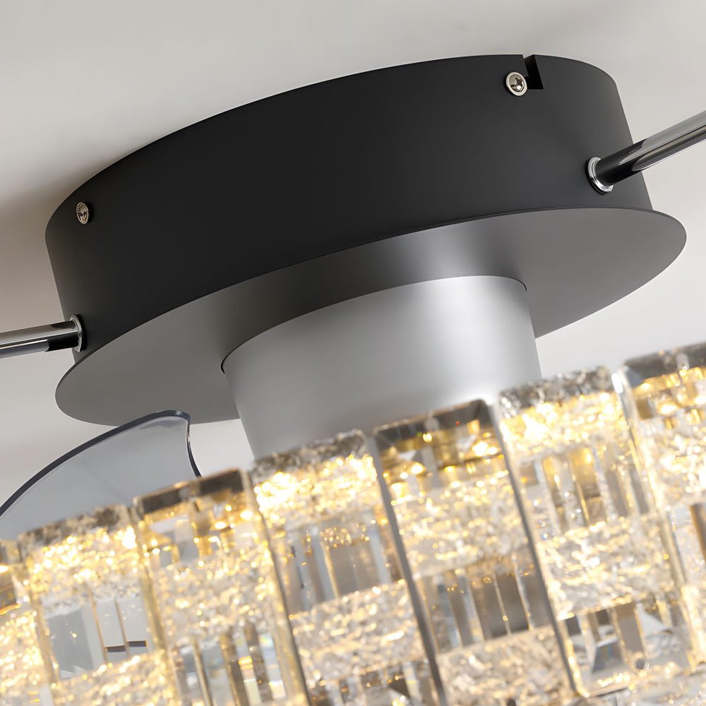 Modern White Crystal LED Semi-Enclosed Ceiling Fan for Living Room