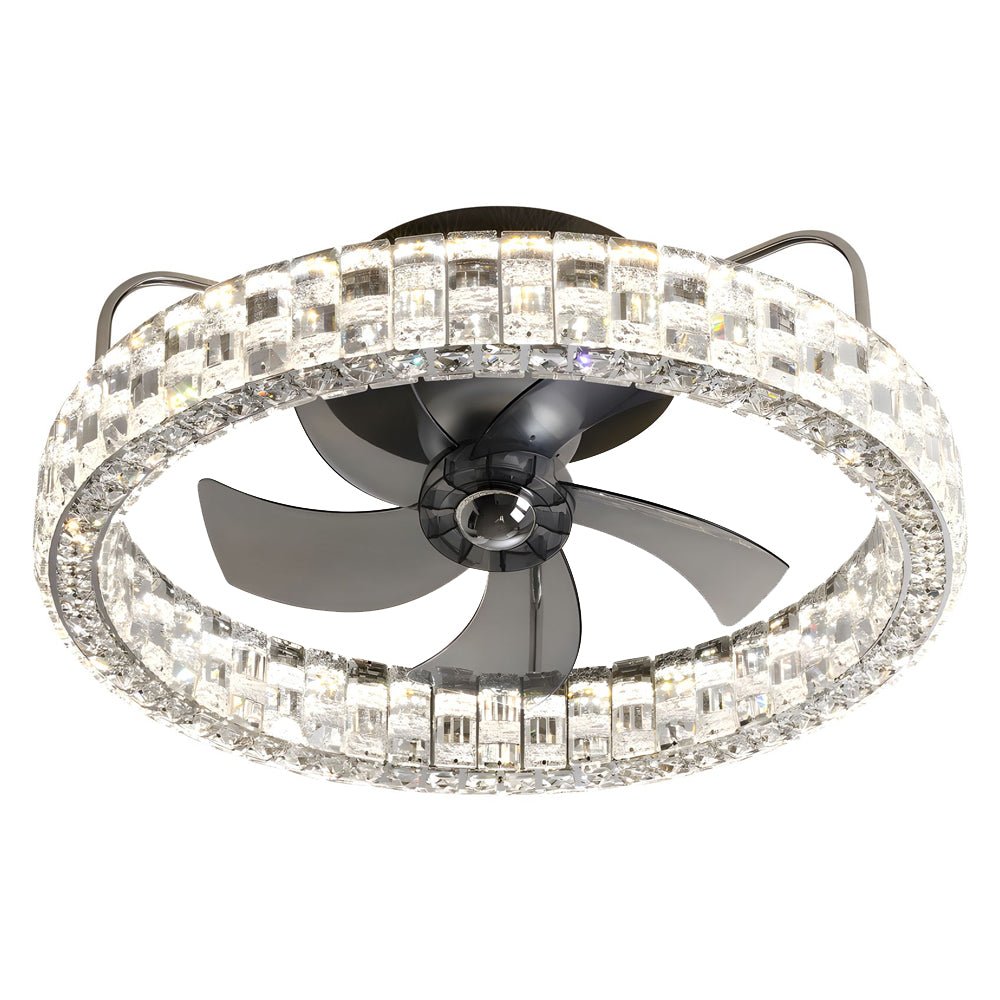 Modern White Crystal LED Semi-Enclosed Ceiling Fan for Living Room