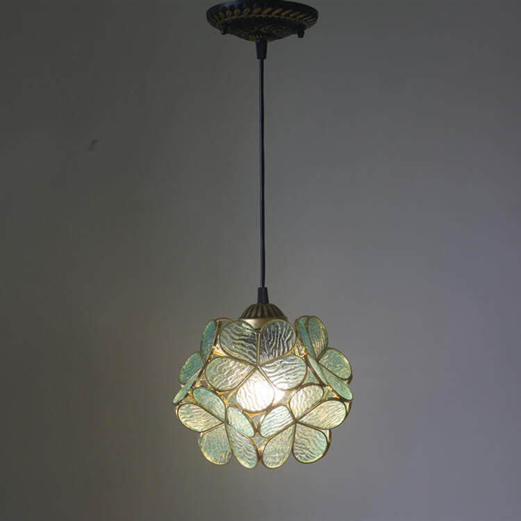 Antique Rose Stained Glass 1-Light Pendant Fixture for Dining Room