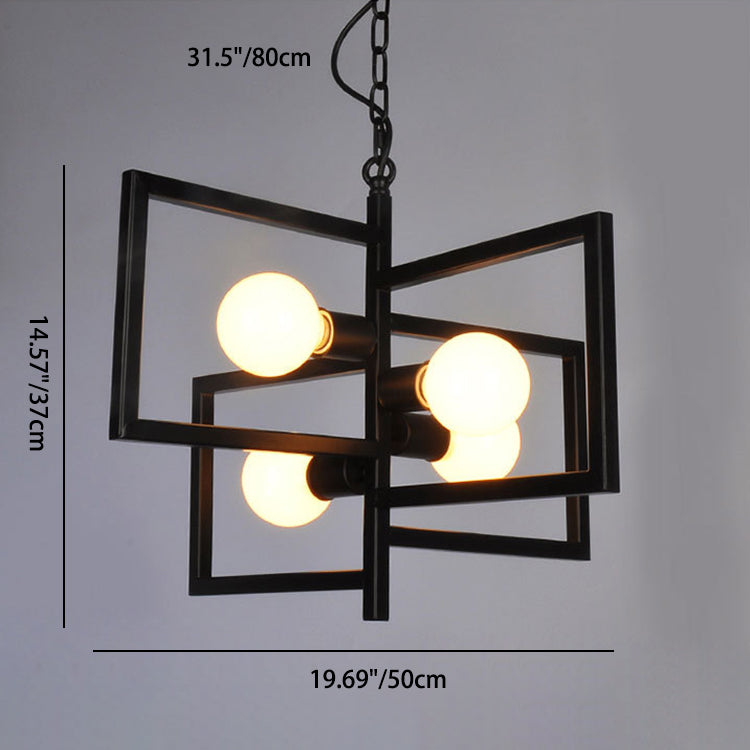 Minimalist Black Iron Square Chandelier with 4 Lights for Living Room
