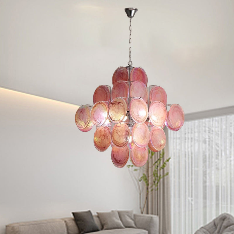 Classic French Floral Iron and Glass Chandelier for Elegant Living Room