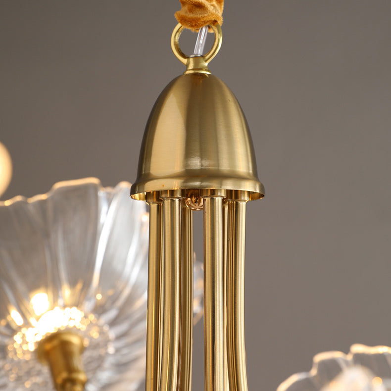 Vintage Gold Finished 6-Light Flower Glass Shade Chandelier for Bedroom