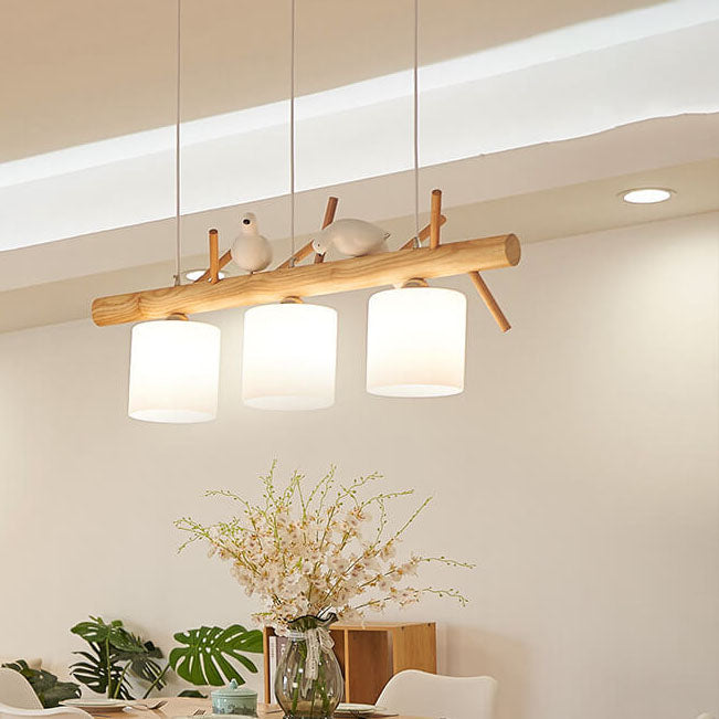 Nordic Minimalist Solid Wood Cylinder Chandelier for Dining Room