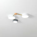 Scandinavian Minimalist Oak Wood and Iron LED Flush Mount Light Fixture