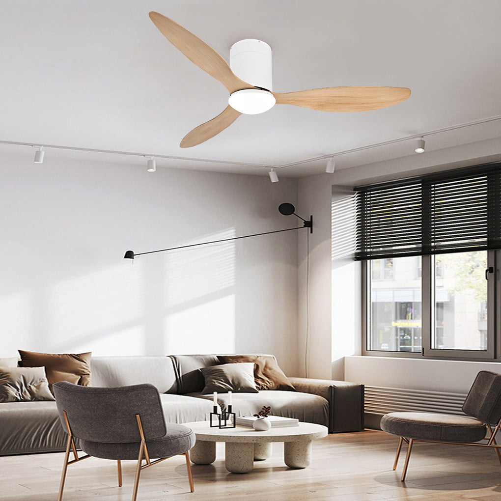 Modern White Ceiling Fan with 3 Blades, LED Lights, and Remote for Living Room