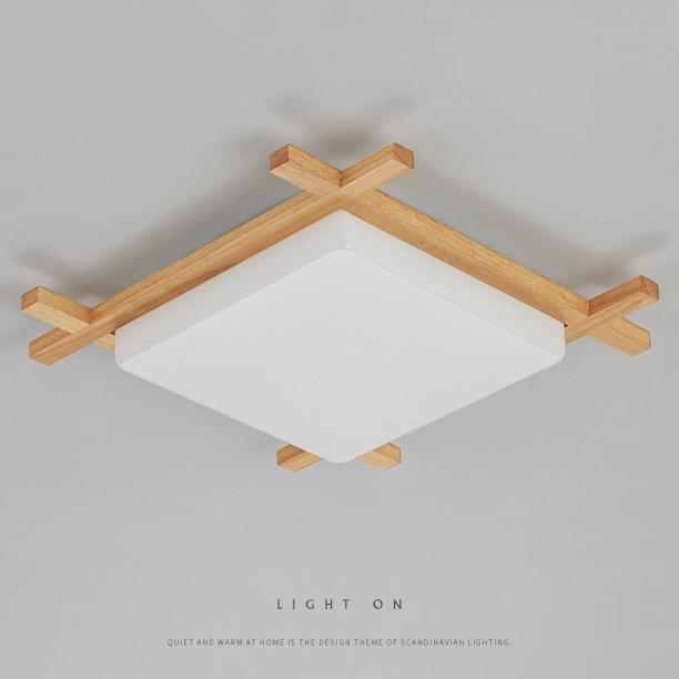 Elegant Japanese Wood and Acrylic LED Flush Mount Light for Bedrooms