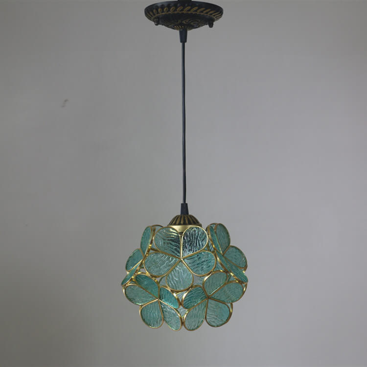 Antique Rose Stained Glass 1-Light Pendant Fixture for Dining Room
