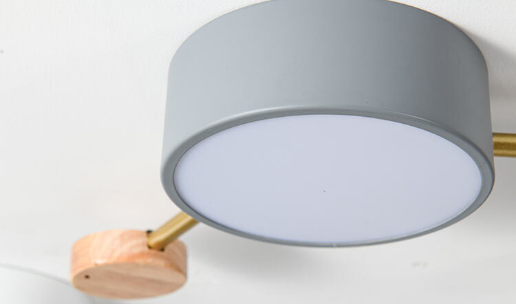 Scandinavian Minimalist Oak Wood and Iron LED Flush Mount Light Fixture