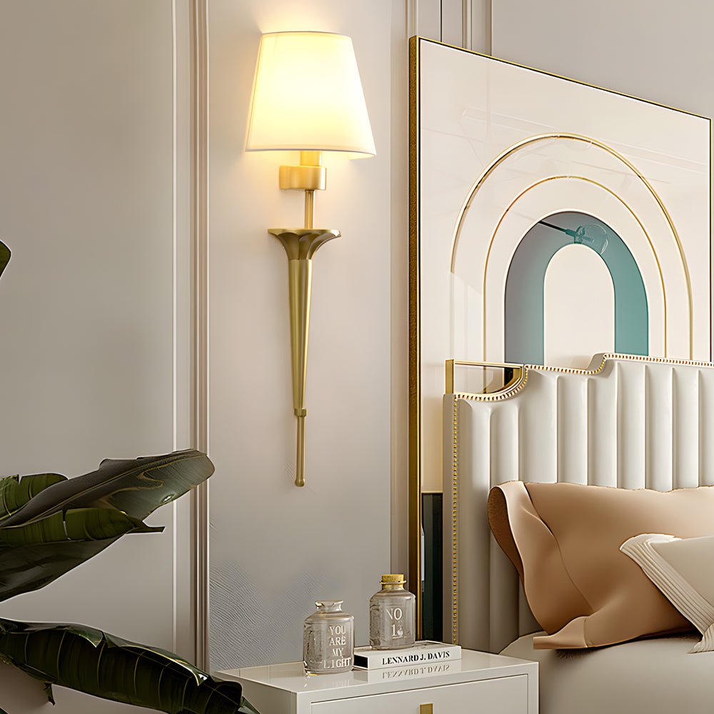 Gold and Black Copper 1-Light Fabric Shade Wall Sconce for Modern Decor