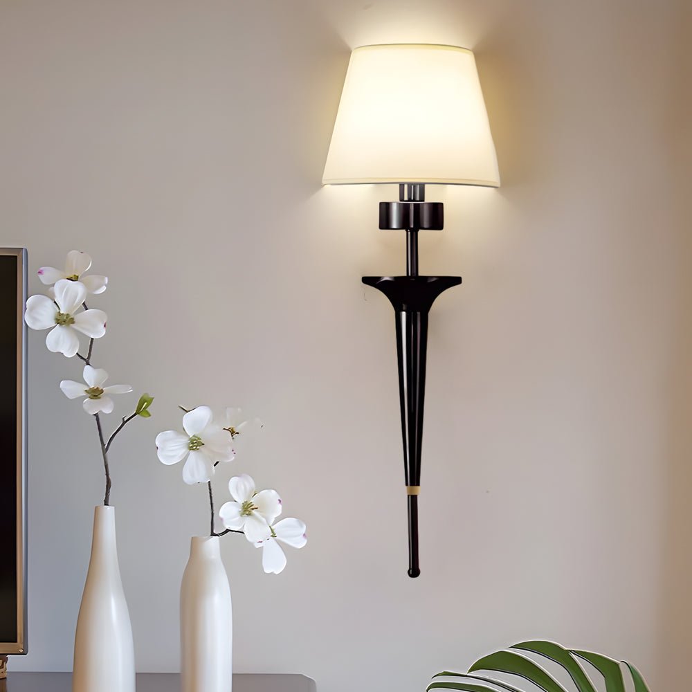 Gold and Black Copper 1-Light Fabric Shade Wall Sconce for Modern Decor