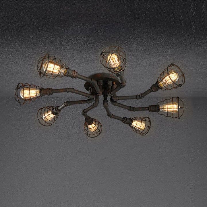 Rustic Industrial Vintage Iron 4/6/8-Light Round Flush Mount Fixture
