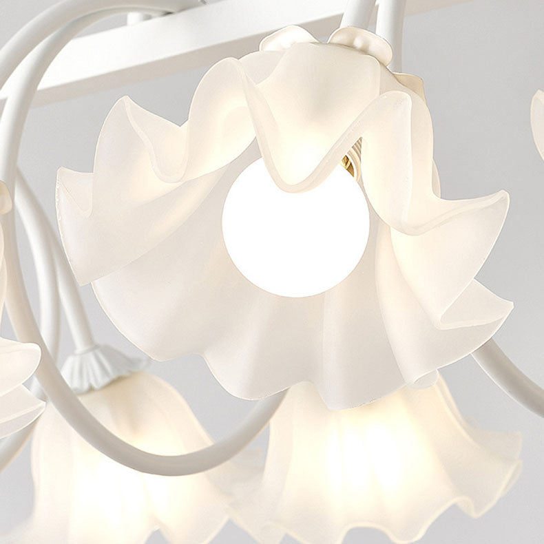 Modern Minimalist Cream Flower Iron & Glass Chandelier for Dining Room