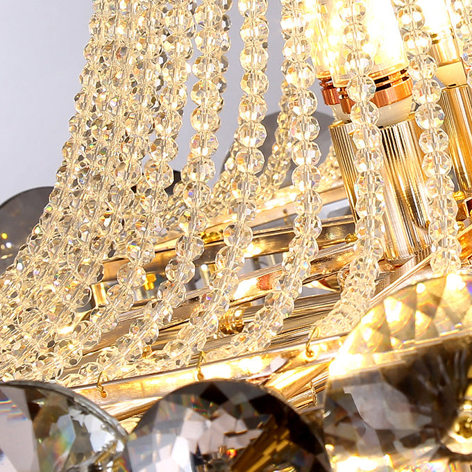 Modern Crystal Half Round Ball Iron Chandelier for Living Room, 8-24 Lights