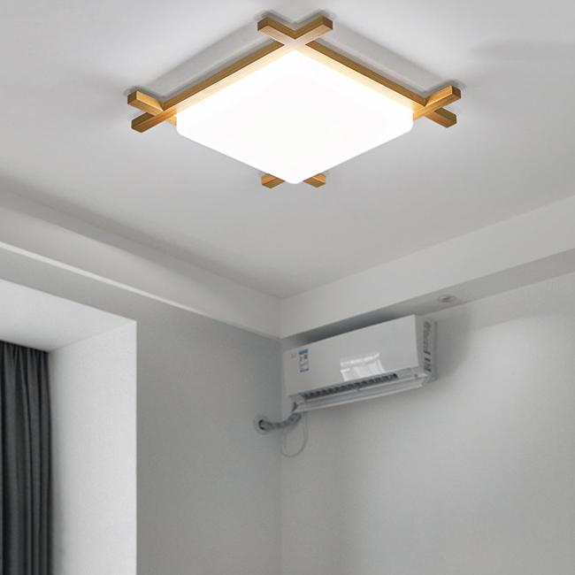 Elegant Japanese Wood and Acrylic LED Flush Mount Light for Bedrooms