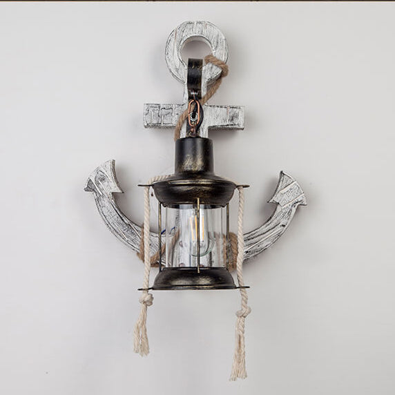 Rustic Industrial Wooden Boat Anchor Wall Sconce Light for Nautical Decor