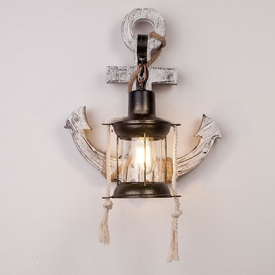 Rustic Industrial Wooden Boat Anchor Wall Sconce Light for Nautical Decor