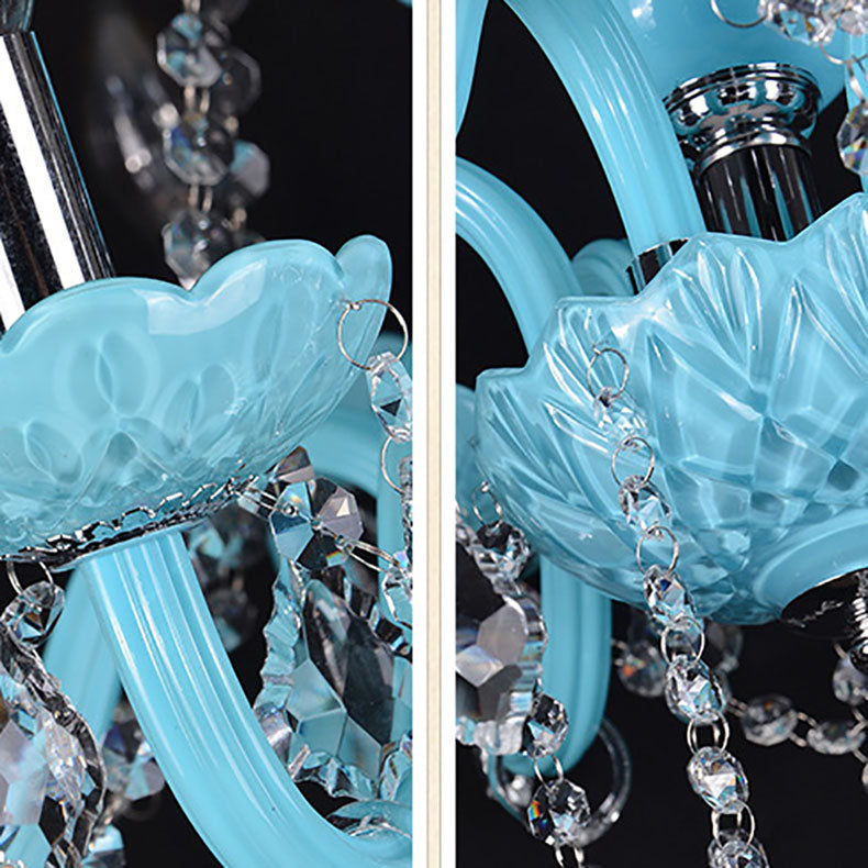 Coastal Crystal Glass Round Chandelier for Living Room, 6/8 Lights