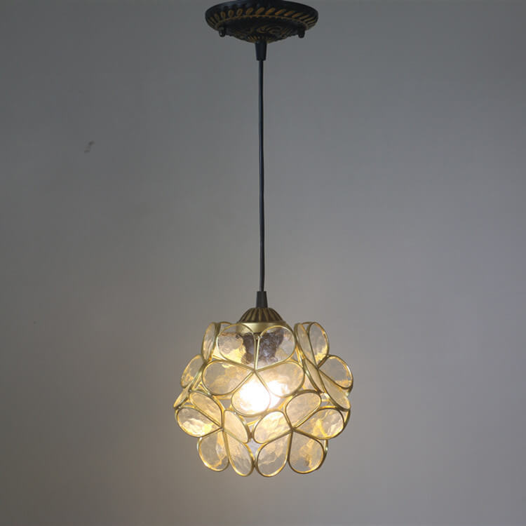 Antique Rose Stained Glass 1-Light Pendant Fixture for Dining Room