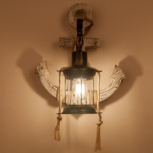 Rustic Industrial Wooden Boat Anchor Wall Sconce Light for Nautical Decor