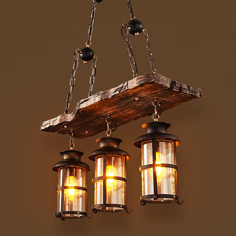 Rustic Wooden Strip Iron 3-Light Chandelier for Farmhouse Dining Room