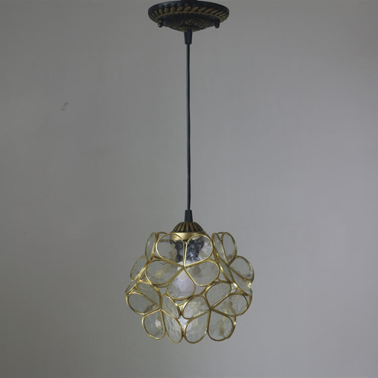 Antique Rose Stained Glass 1-Light Pendant Fixture for Dining Room