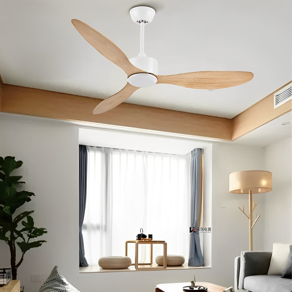 Modern White Ceiling Fan with 3 Blades, LED Lights, and Remote for Living Room