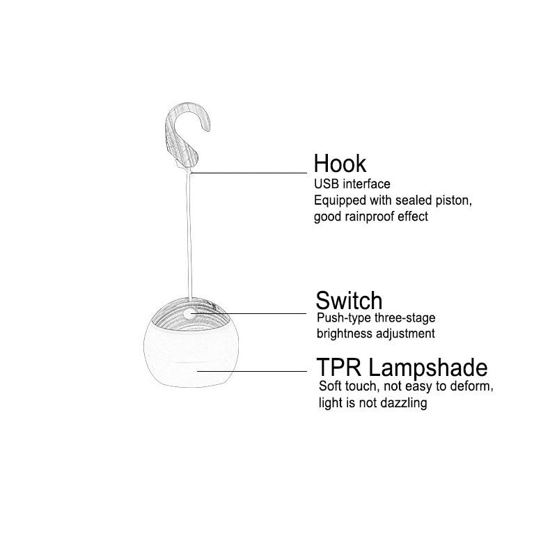 Sleek Black USB Rechargeable LED Camping Tent Light for Outdoor Use