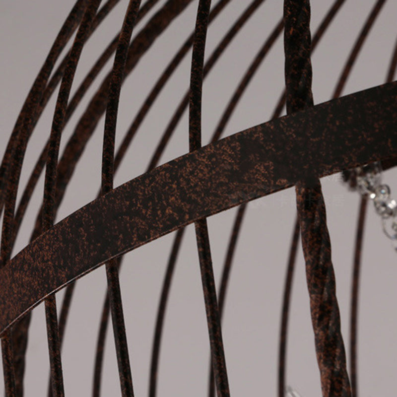 Modern Black Iron and Crystal Bird Cage Chandelier for Dining Room