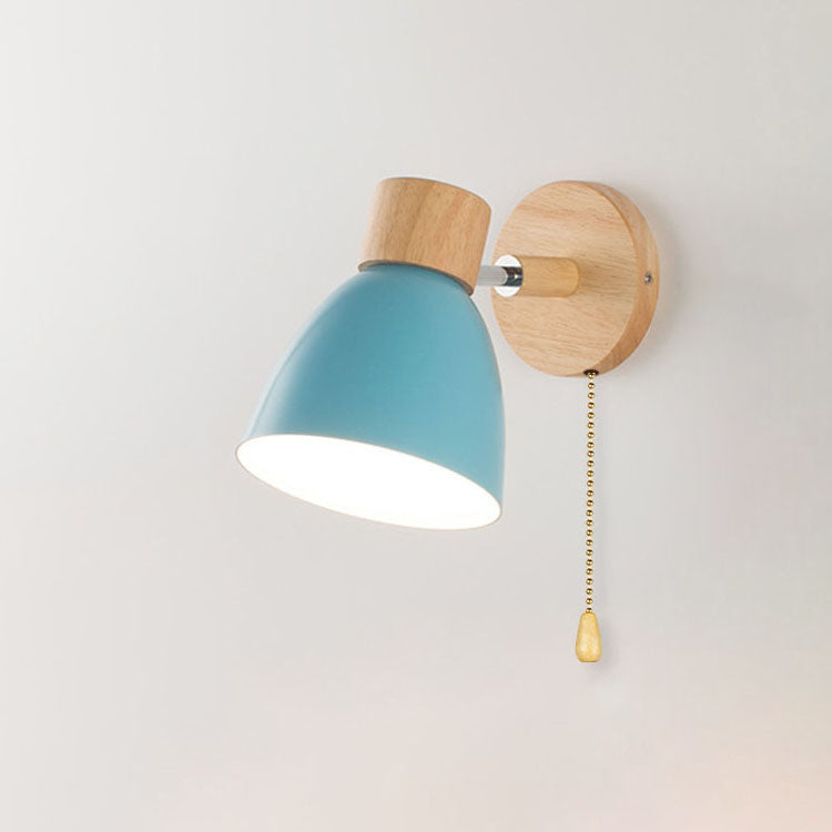 Modern Minimalist Solid Color Macaron Iron Wood Wall Sconce for Bedroom