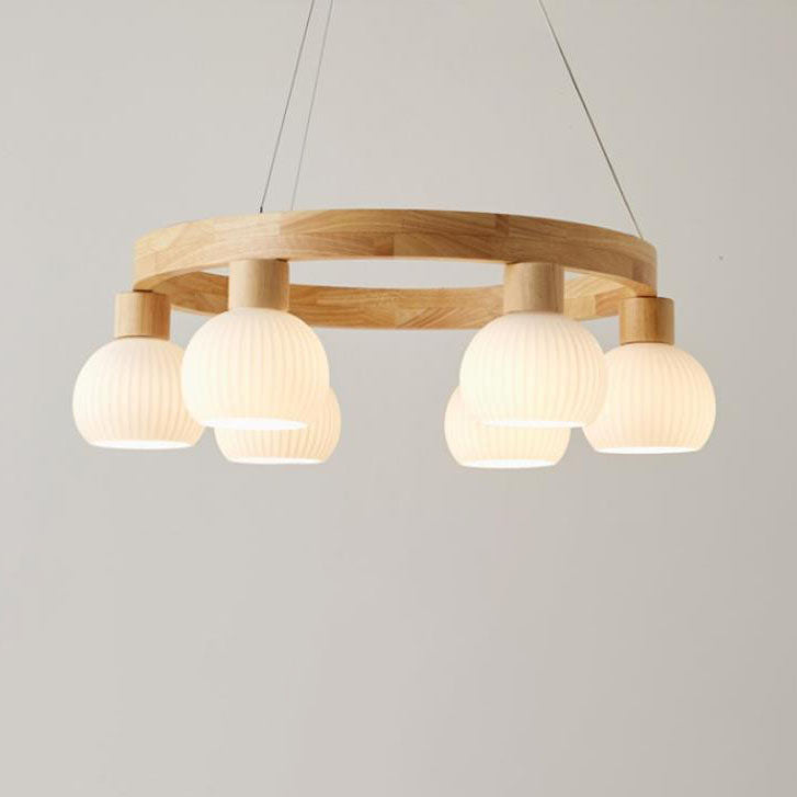 Rustic Japanese Style Textured Glass Globe Chandelier for Living Room