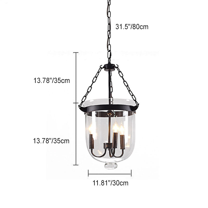 Rustic Iron 3-Light Round Glass Bucket Candelabra Chandelier for Living Room