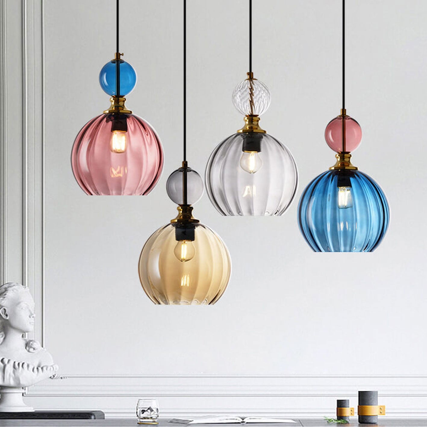 Creative Danish Striped Glass Round Chandelier for Modern Living Spaces