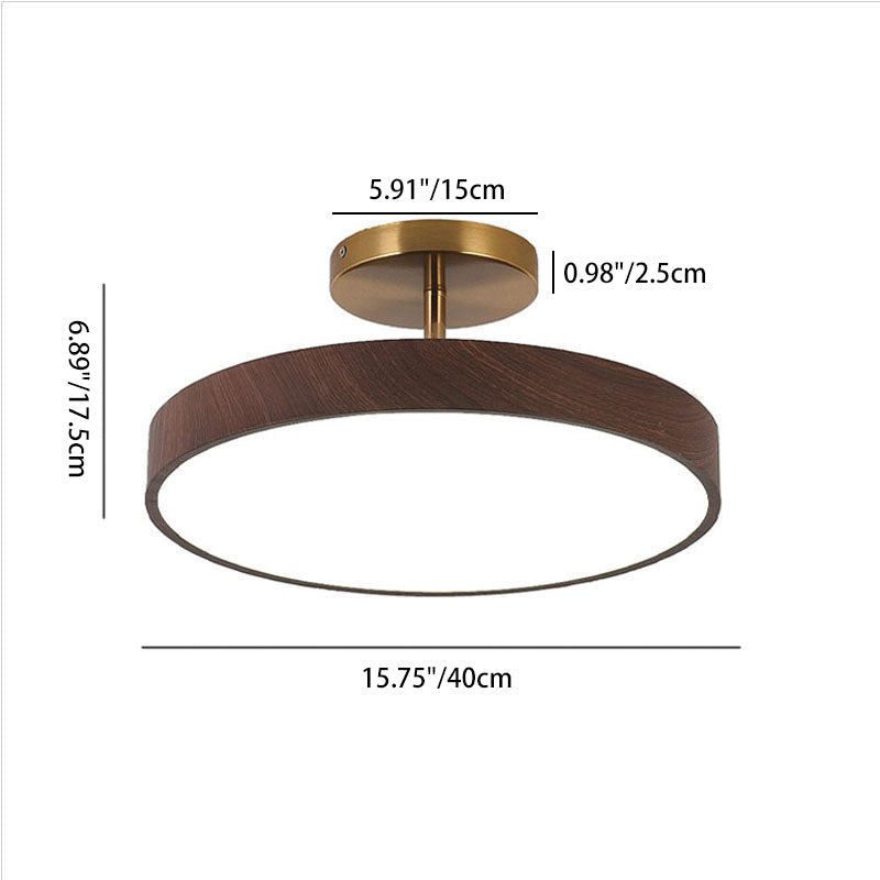 Natural Wood Grain LED Semi-Flush Mount Light for Wabi-Sabi Style Interiors