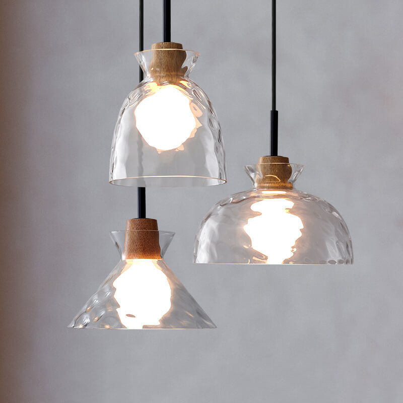 Scandinavian Clear Rippled Glass Pendant Light for Kitchen or Dining Room